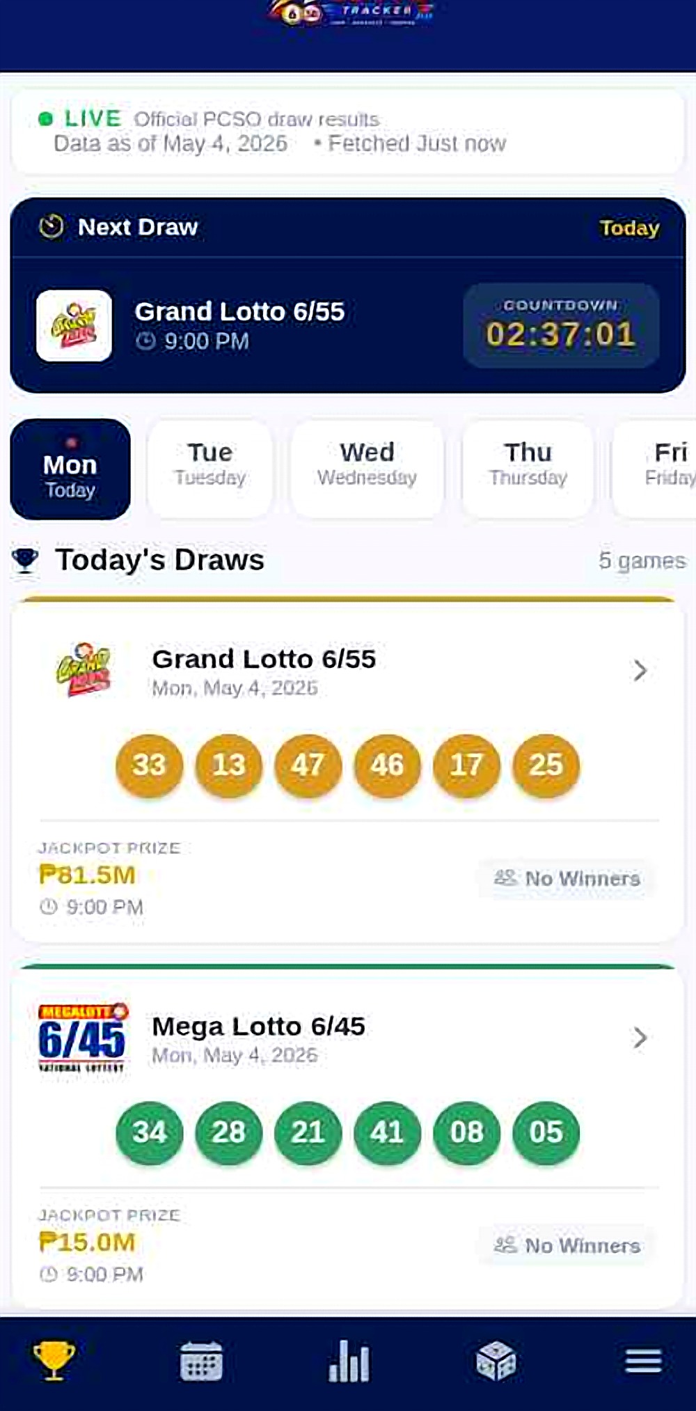 Lotto Tracker PH — PCSO results home