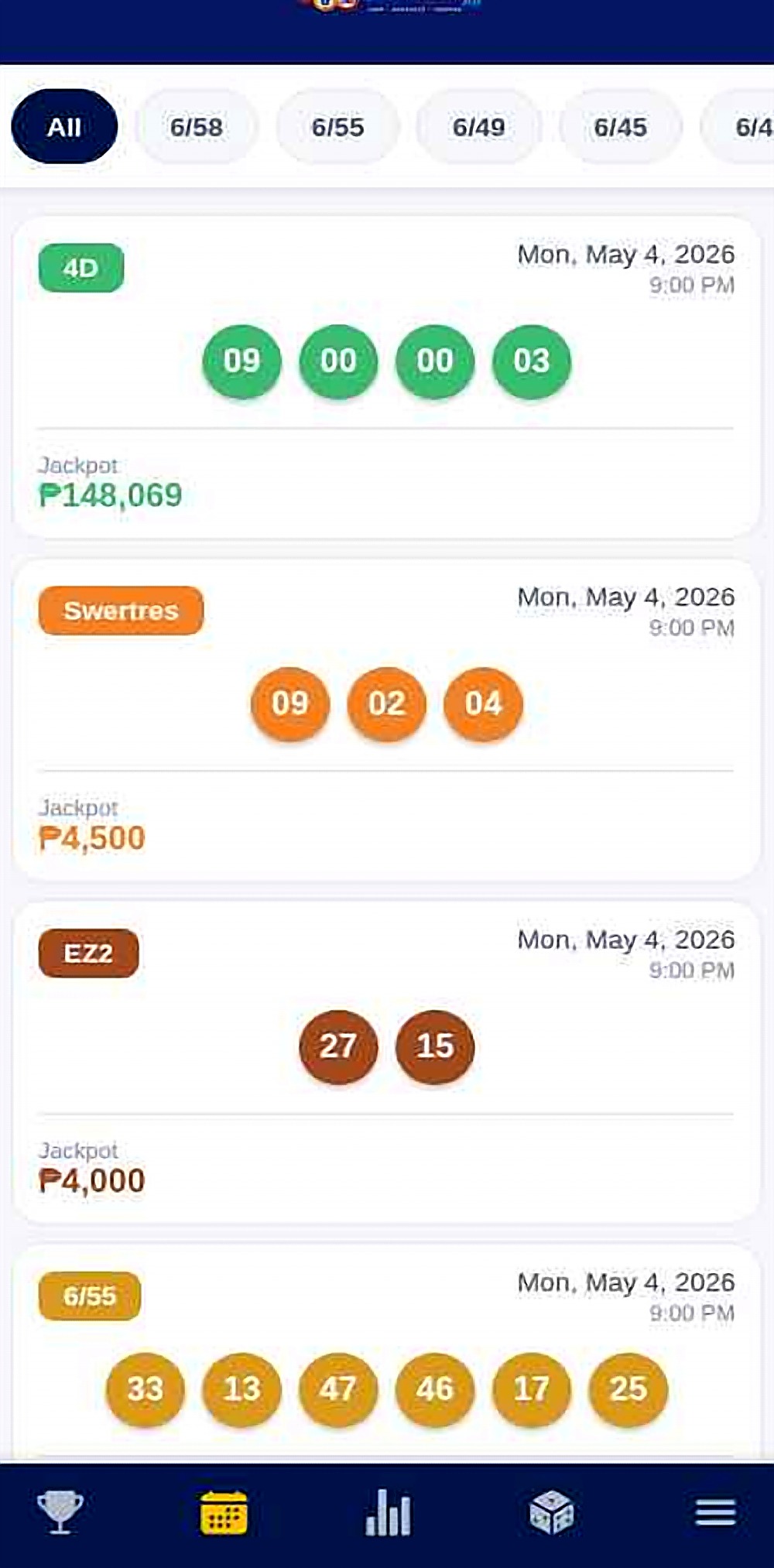 Lotto Tracker PH — past draw results